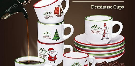 Miniatura: Bruntmor Juego de 4 tazas de café espresso de Navidad de 4 onzas