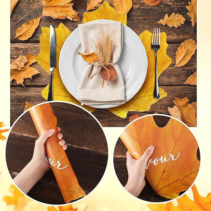 Miniatura: Mumufy 12 Manteles individuales de plástico con forma de hoja de arce de otoño