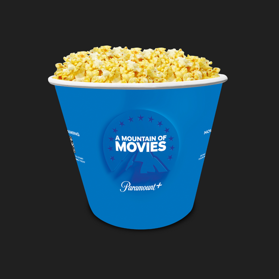 Blue tub filled with popcorn