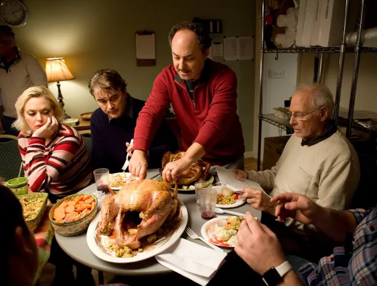 Four people eating dinner