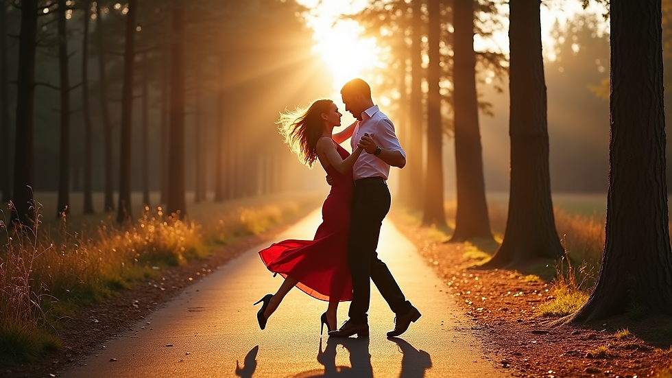 Vue en plongée d’un couple exécutant une figure complexe de tango sur une piste en bois