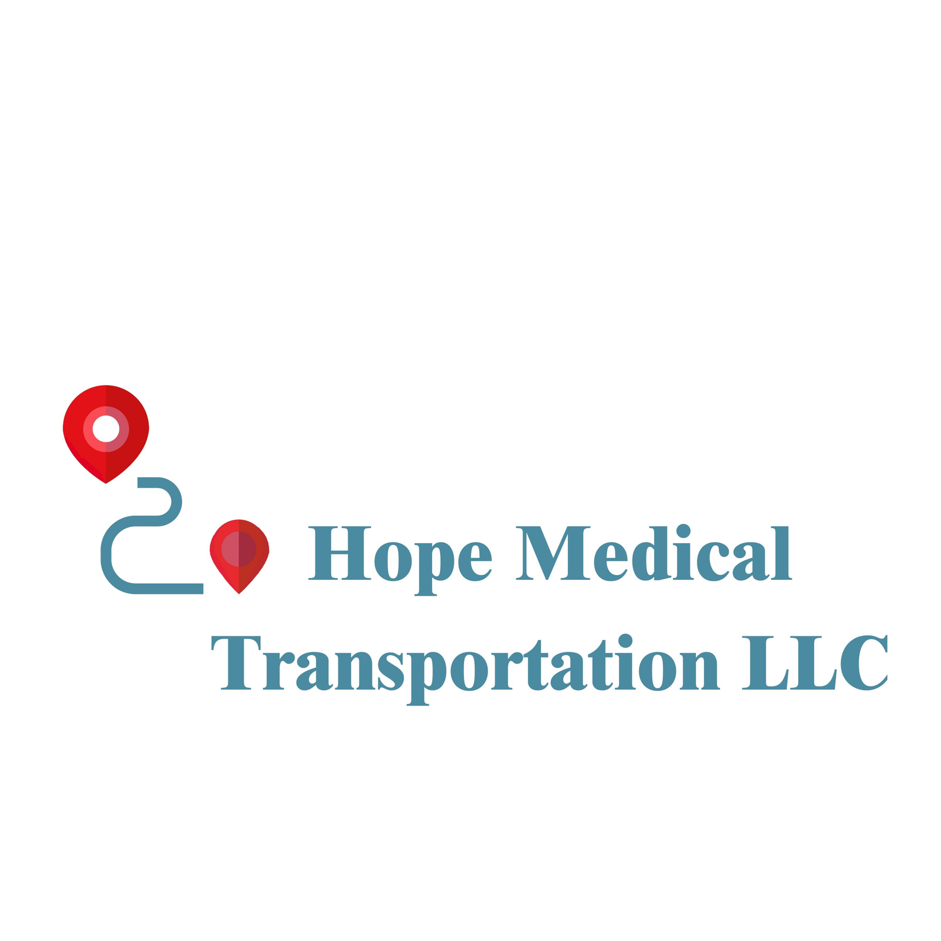 Hope Medical Transportation LLC logo with two pins and a winding road between them. 