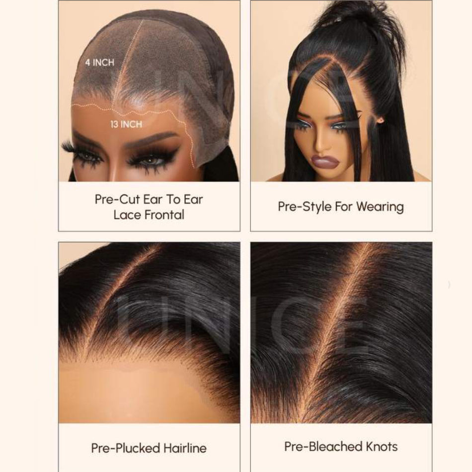 Thumbnail: 100% Kinky Straight 13x4 Human Hair Glueless HD Lace Frontal Wig Put On & Go 