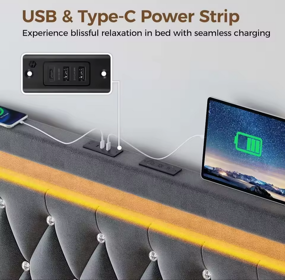 Thumbnail: Queen bedframe with smart led lights and plug 
