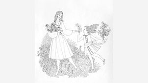 “I Often Go Walking” by Phyllis Luch. A mother and daughter gather flowers.