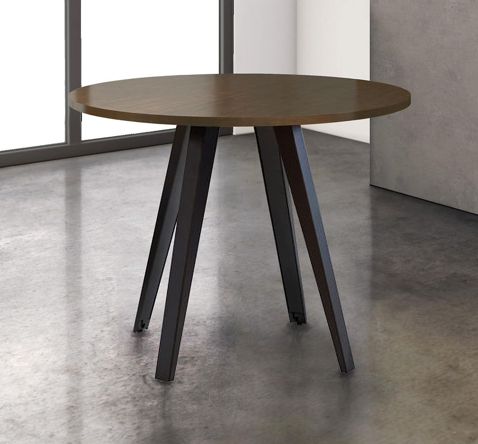 Thumbnail: Round wooden table with black legs, interior setting, modern furniture, simple design.