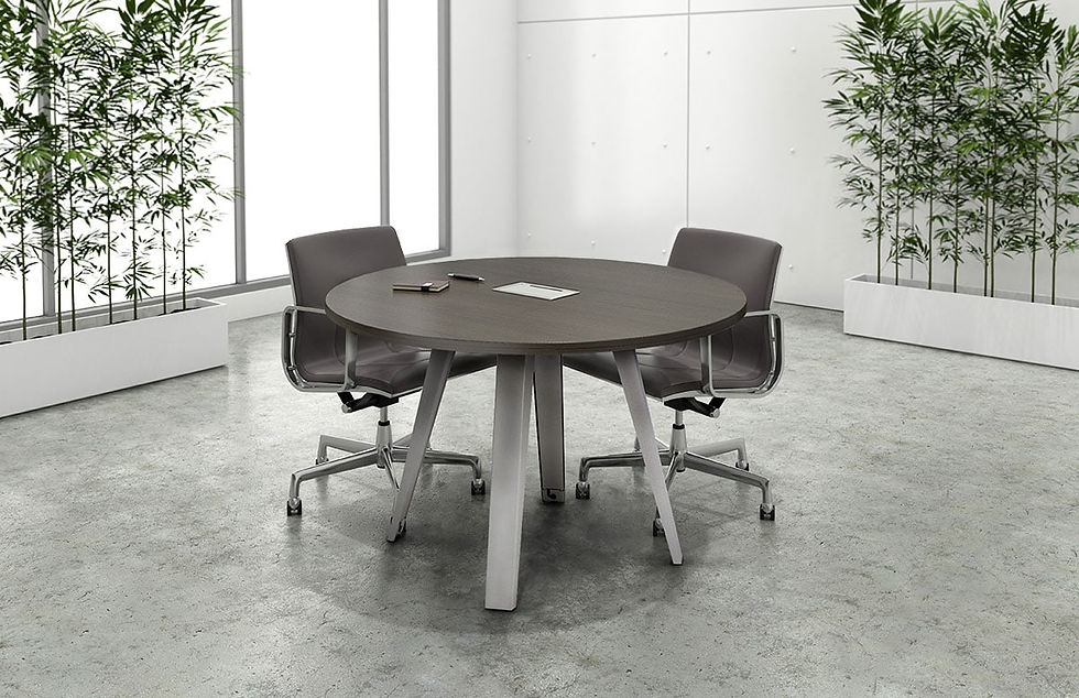 Thumbnail: Round table with two chairs, workspace setup for teamwork meetings.