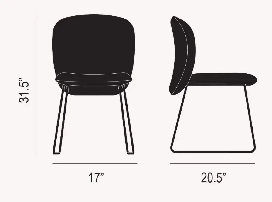 Thumbnail: Black chair, side and front views, with dimensions 17" and 20.5"