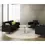 Thumbnail: Black loveseat with arms, accent pillows, small table, modern living room, cozy.