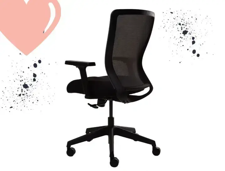 Ergonomic black office chair on wheels, ideal for home and office use.