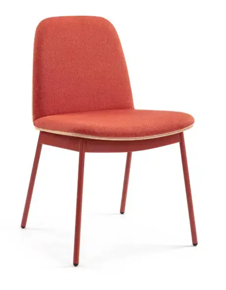 Thumbnail: Bright red chair with a wooden edge Platform Chair on a white background.