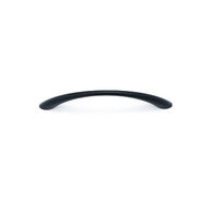 Black cabinet handle isolated on white background, curved metal door pull.