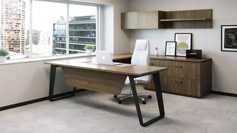 Modern office desk setup with laptop