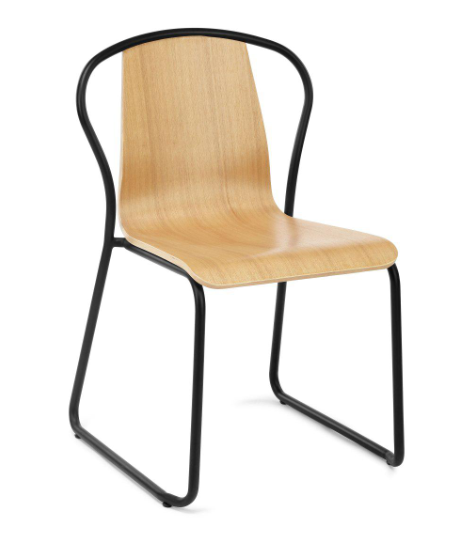 Modern wooden chair with black metal frame, Fullerton Chair, minimal design.
