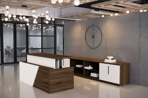 Modern office reception desk and cabinets