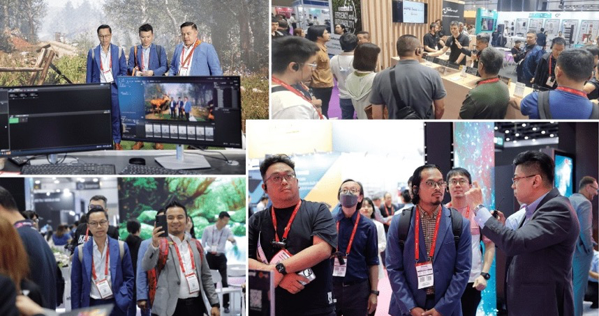 A collage of images showing crowds at a conference, experiencing different technology