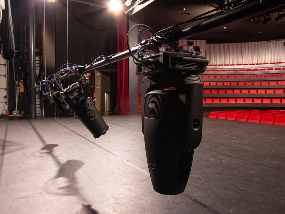 A close-up of a lighting bar on a stage