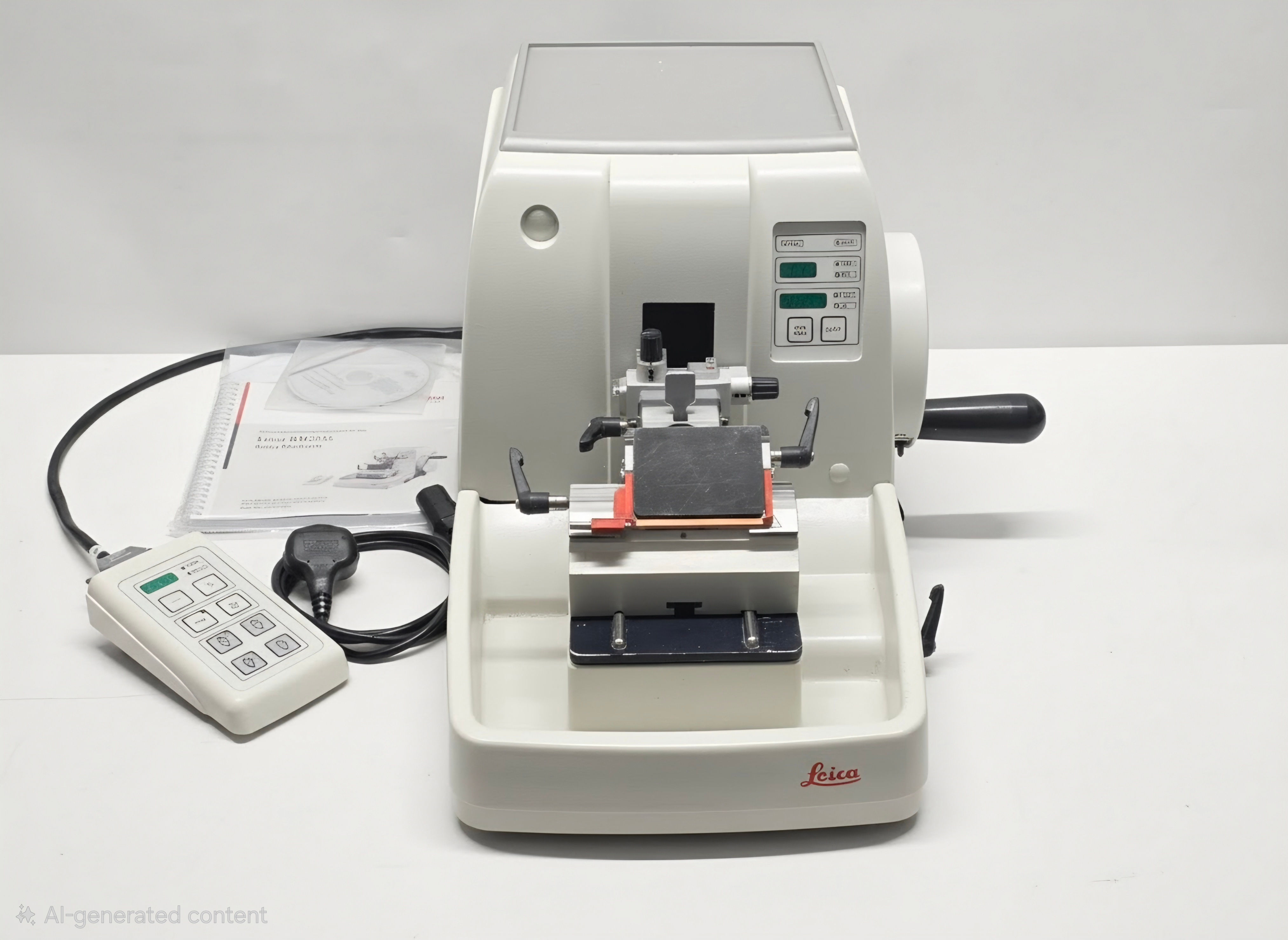 LEICA RM2245 ROTARY MICROTOME+FOOTSWITCH AND USER MANUAL TESTED AND WORKING