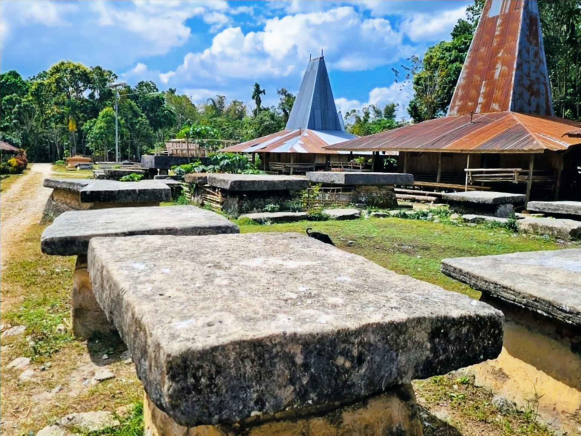 Waibakul, hus med gravar mitt i byn, Sumba, Indonesien
