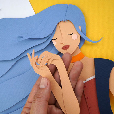 Mujer, cabello azul, celeste, Marina, Ninfa, pez de colores, pez betta, mar, profundidades, amor Papel canson, papel, canson paper, papeles arte, papel Fabriano, paper craft, cut out, papel, ilustración, cortar y pegar, paper, paper art, paper artist, paper cut, artist, paper cut art, paper love, paper illustration, ilustración infantil, handmade, hand cut paper, Maria Ponce, tijeras, colores, cortador, papeles especiales, sirena