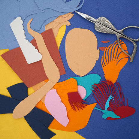 Mujer, cabello azul, celeste, Marina, Ninfa, pez de colores, pez betta, mar, profundidades, amor Papel canson, papel, canson paper, papeles arte, papel Fabriano, paper craft, cut out, papel, ilustración, cortar y pegar, paper, paper art, paper artist, paper cut, artist, paper cut art, paper love, paper illustration, ilustración infantil, handmade, hand cut paper, Maria Ponce, tijeras, colores, cortador, papeles especiales, sirena