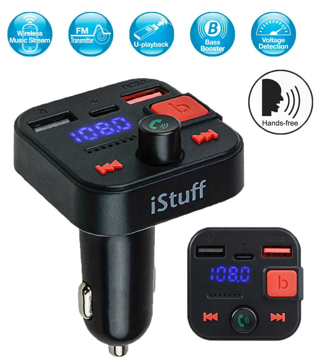 FM Transmitter with USB A & C Charging Ports