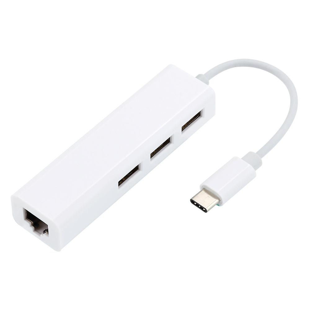 Type C to RJ45 Ethernet Network LAN Adapter with 3-Port USB 2.0 Hub