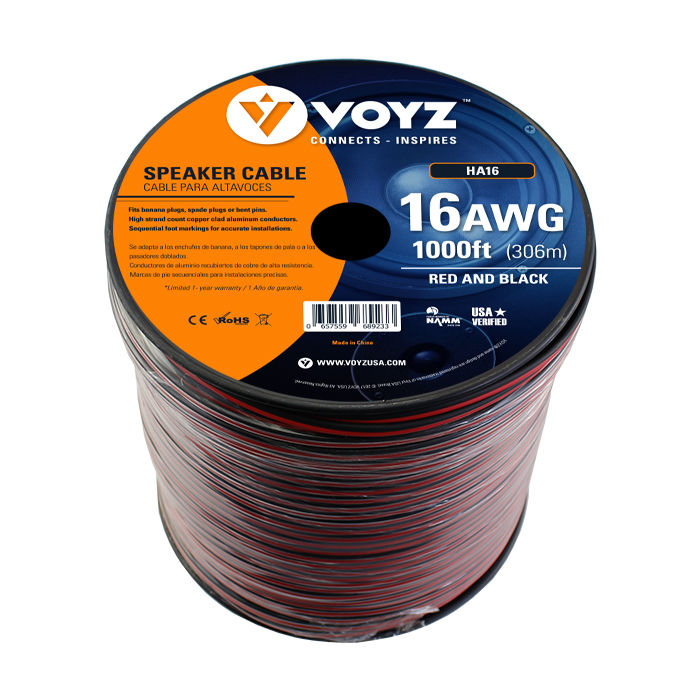 16GA Clear Red & Black Speaker Cable