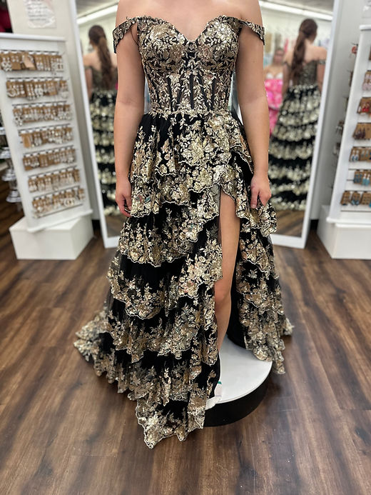 blue dress for baby girl Sherri Hill 55467 - Applique Corset Prom Dress 0 / Black main image 0