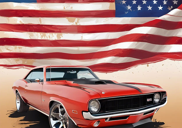 muscle car in front of tattered american flag.jpg