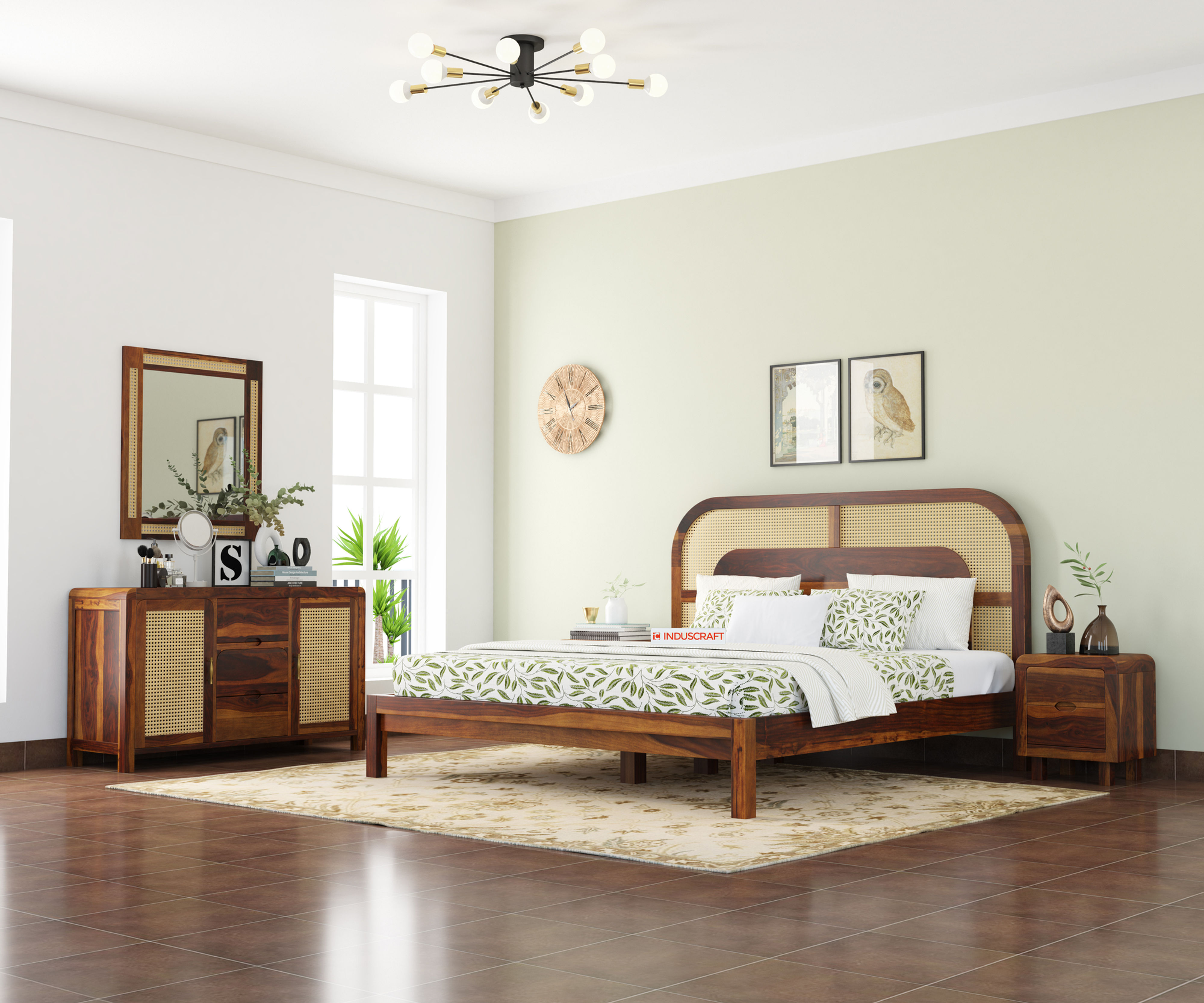 WC83: Retro Elegance with a Wicker Headboard Bed Queen  size