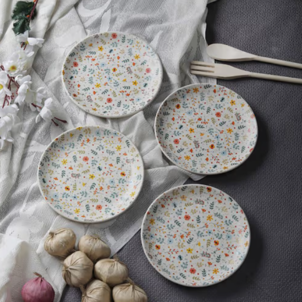 Floral design stoneware quarter plate set of 4