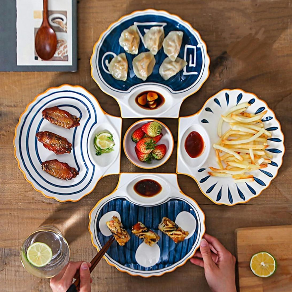 Chip and dip ceramic snacks attached dip platter