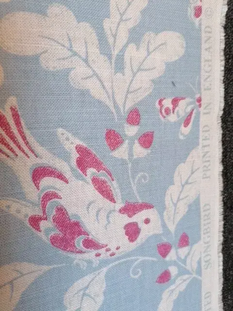 Thumbnail: Jane Churchill Fabric song bird cotton linen print 2012 blue pink 1 Metre