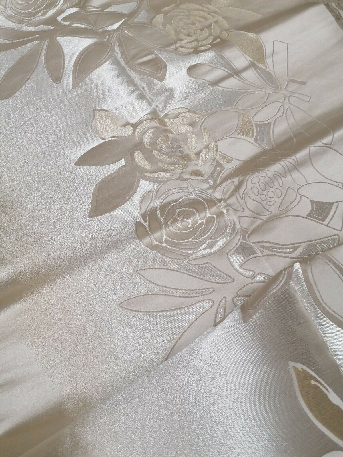 Silk satin jacquard fabric cream gold graduated rose