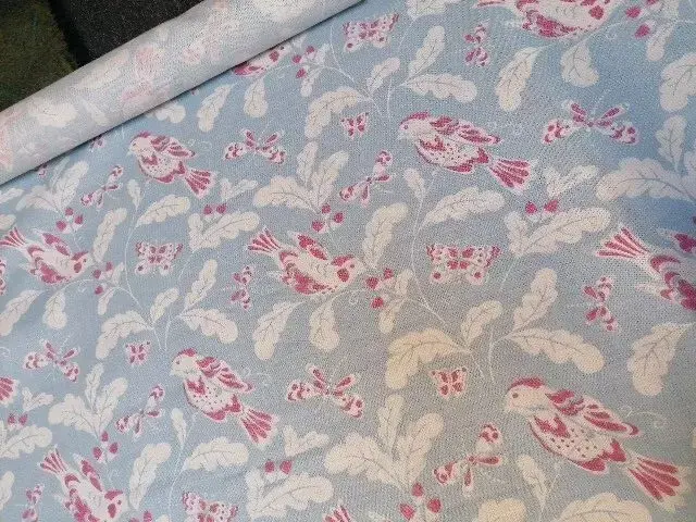 Thumbnail: Jane Churchill Fabric song bird cotton linen print 2012 blue pink 1 Metre