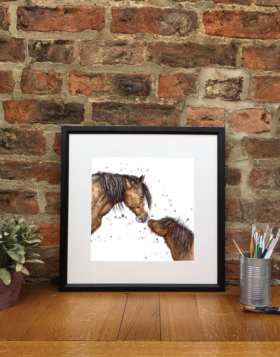 Thumbnail: Horse and foal print displayed in a black square frame