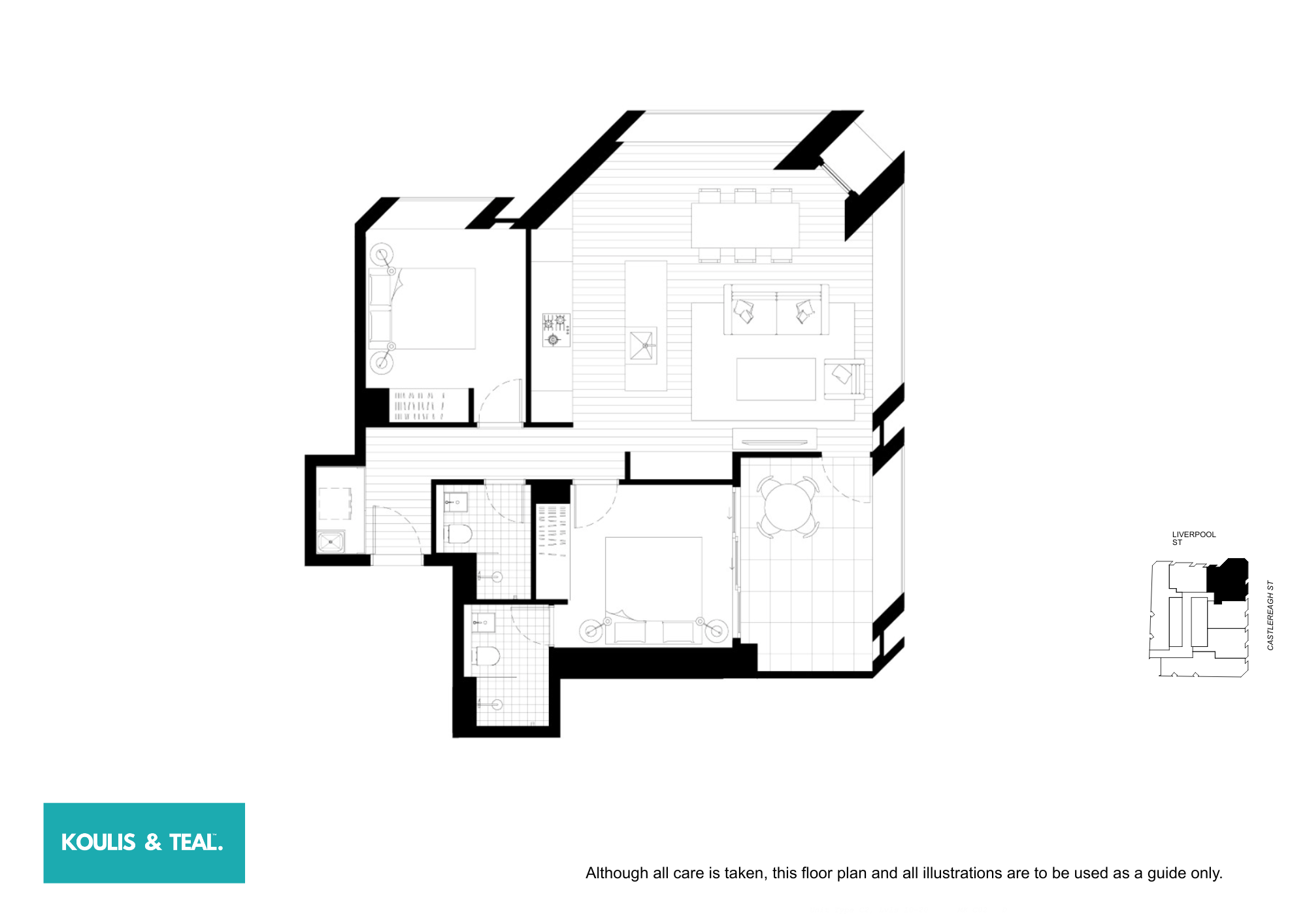 1003/133 Liverpool Street,两房 1003号公开挂牌对应原始图纸:两房两卫、独立冬季花园;来源网页标总面积85㎡,车位未明确。