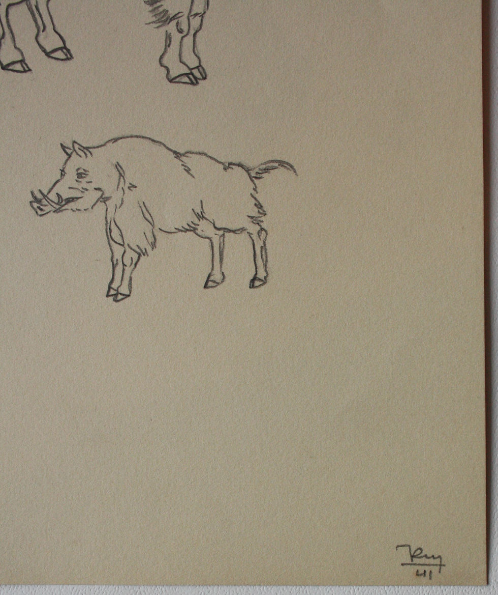 Thumbnail: Vintage Drawing - "Boar Studies" 1941 #1