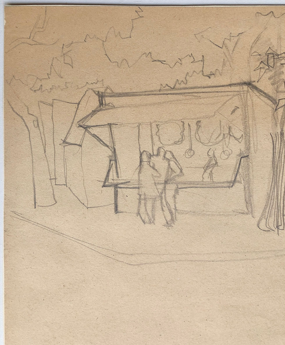 Thumbnail: "Genre Scene" - Original Vintage Drawing - 1950s