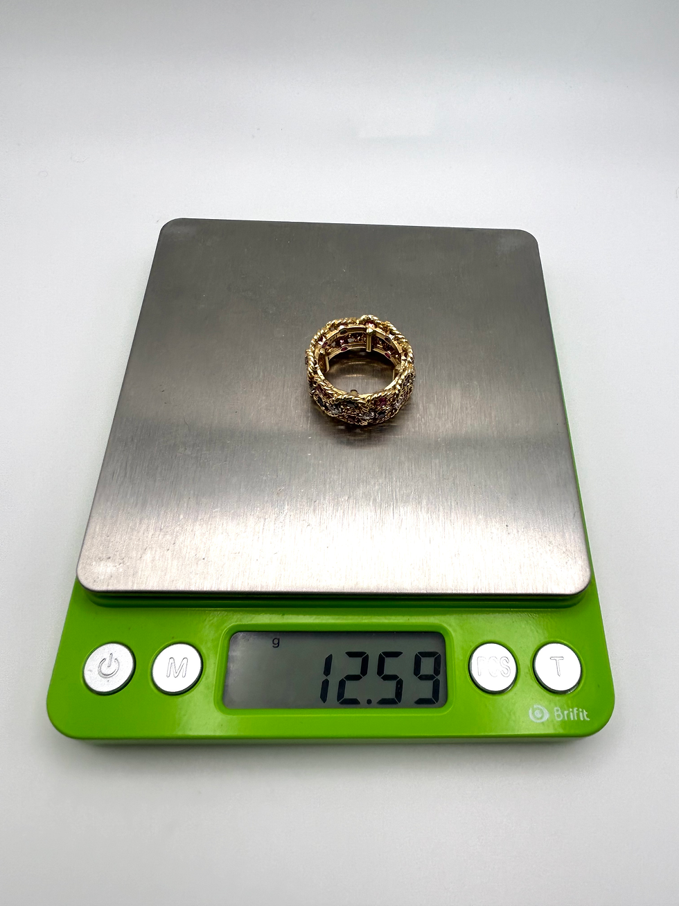 Thumbnail: 18K Yellow Gold Double Rope Eternity Sapphire, Ruby, & Diamond Ring Size 3.75