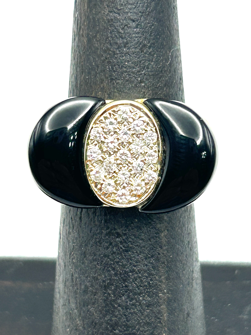 14K Yellow Gold Black Onyx & Diamond Cocktail Ring Size 5.5