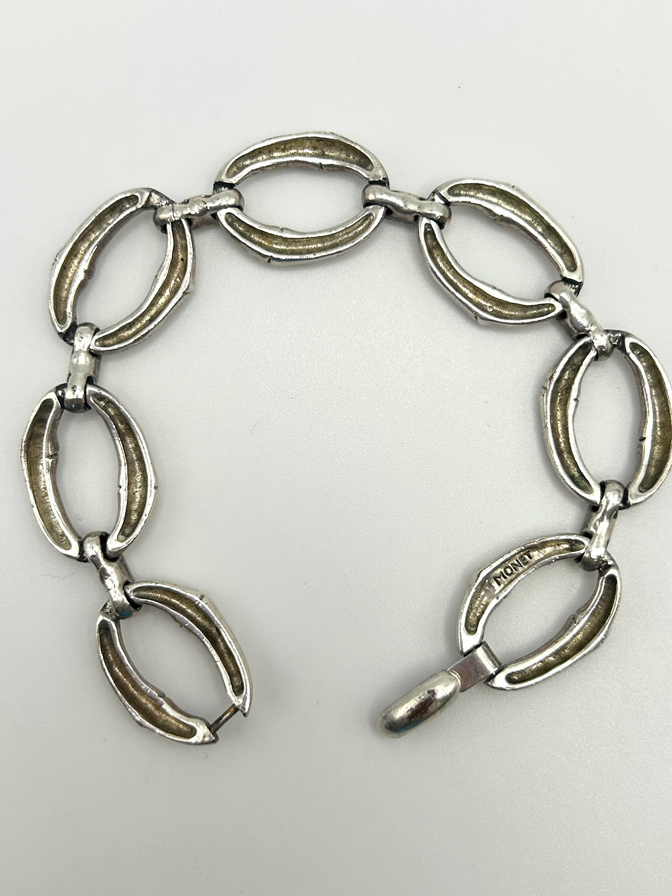 Thumbnail: Monet Silver-tone Bamboo Oval Link Bracelet 7.5”