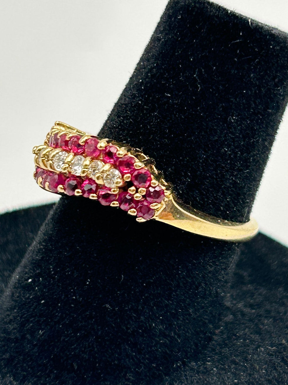 Thumbnail: 14K Yellow Gold Ruby & Diamond Ring Size 5 1/2