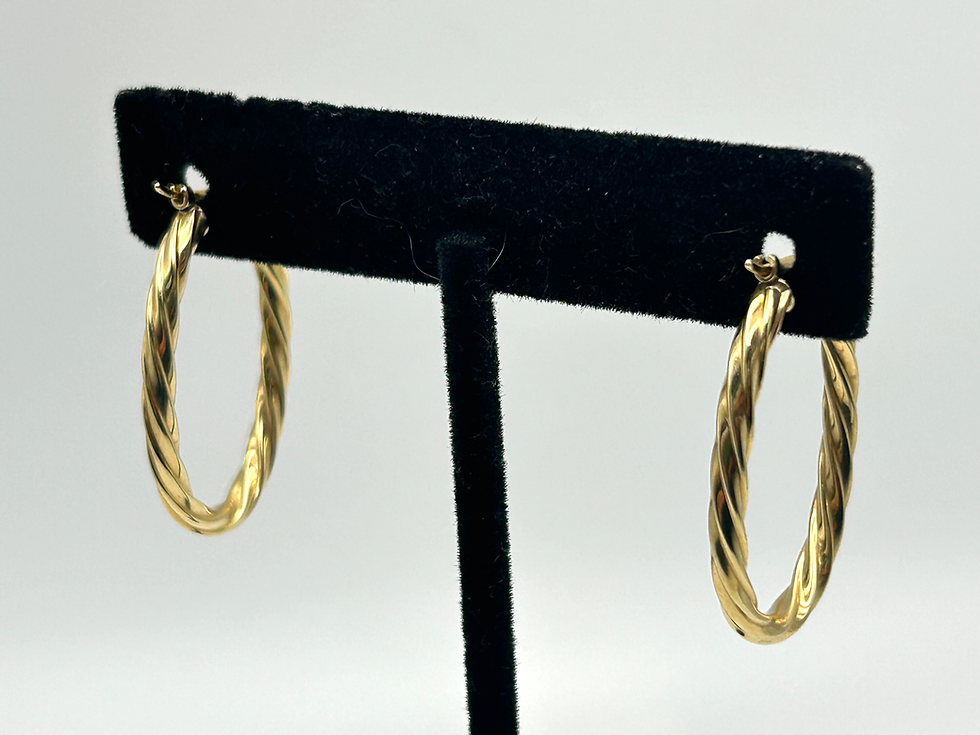 Thumbnail: 14K Yellow Gold Twisted Oval Hoop Earrings 1.2”