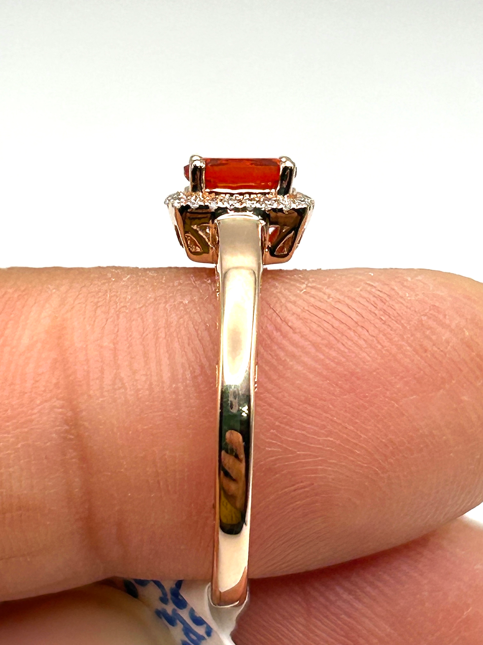 Thumbnail: 10K Rose Gold Helzberg Fire Opal & Diamond Ring Size 7