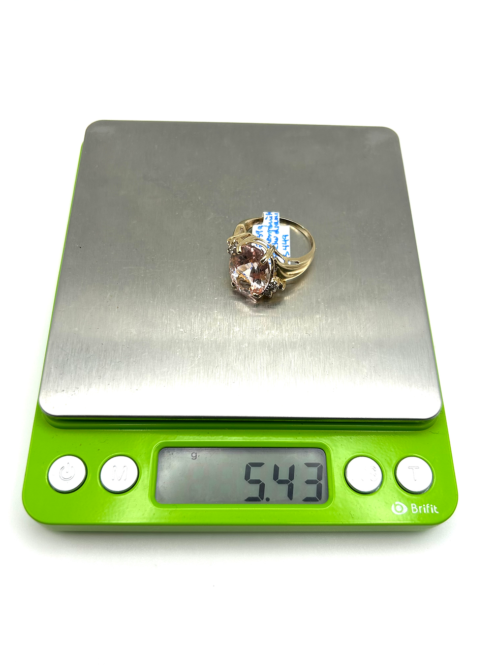 Thumbnail: 10K Yellow Gold 7.7 Carat Morganite & Diamond Ring Size 9