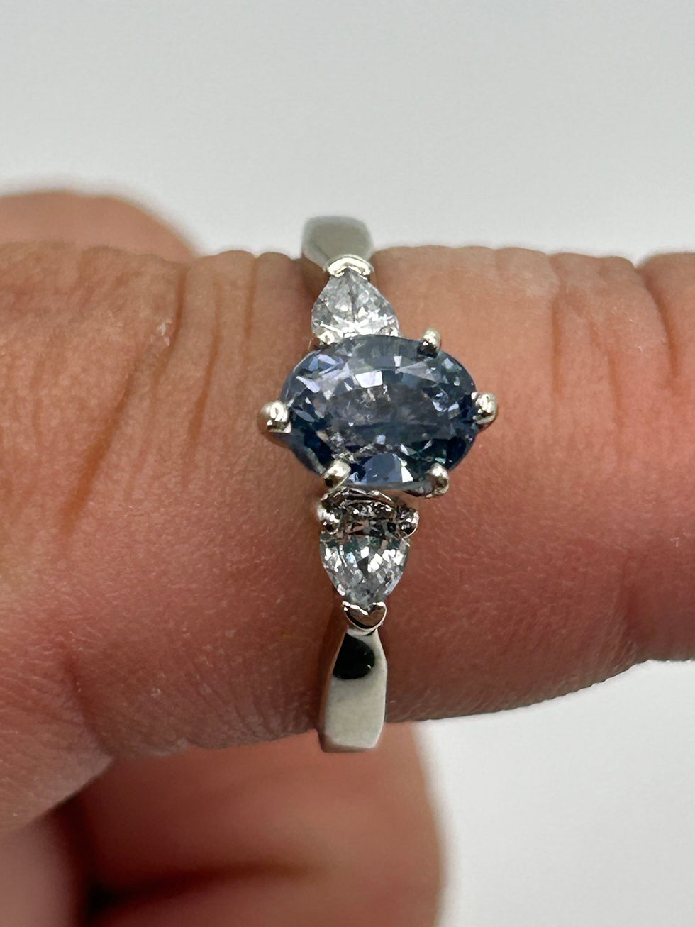 Thumbnail: 14K White Gold Blue-Gray Sapphire Ring Size 7.25