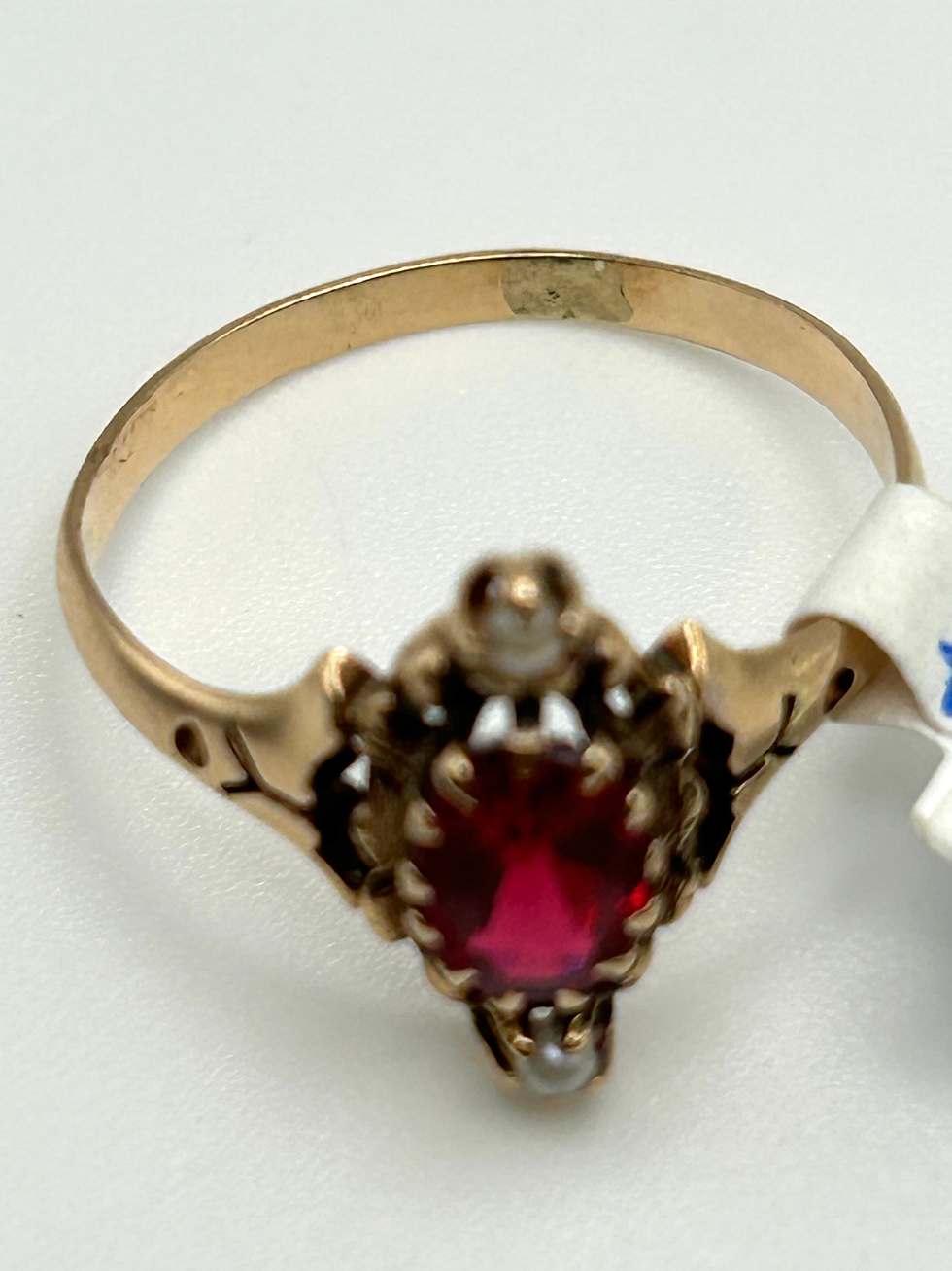 Thumbnail: 10K Yellow Gold Antique Garnet & Seed Pearl Ring Size 7