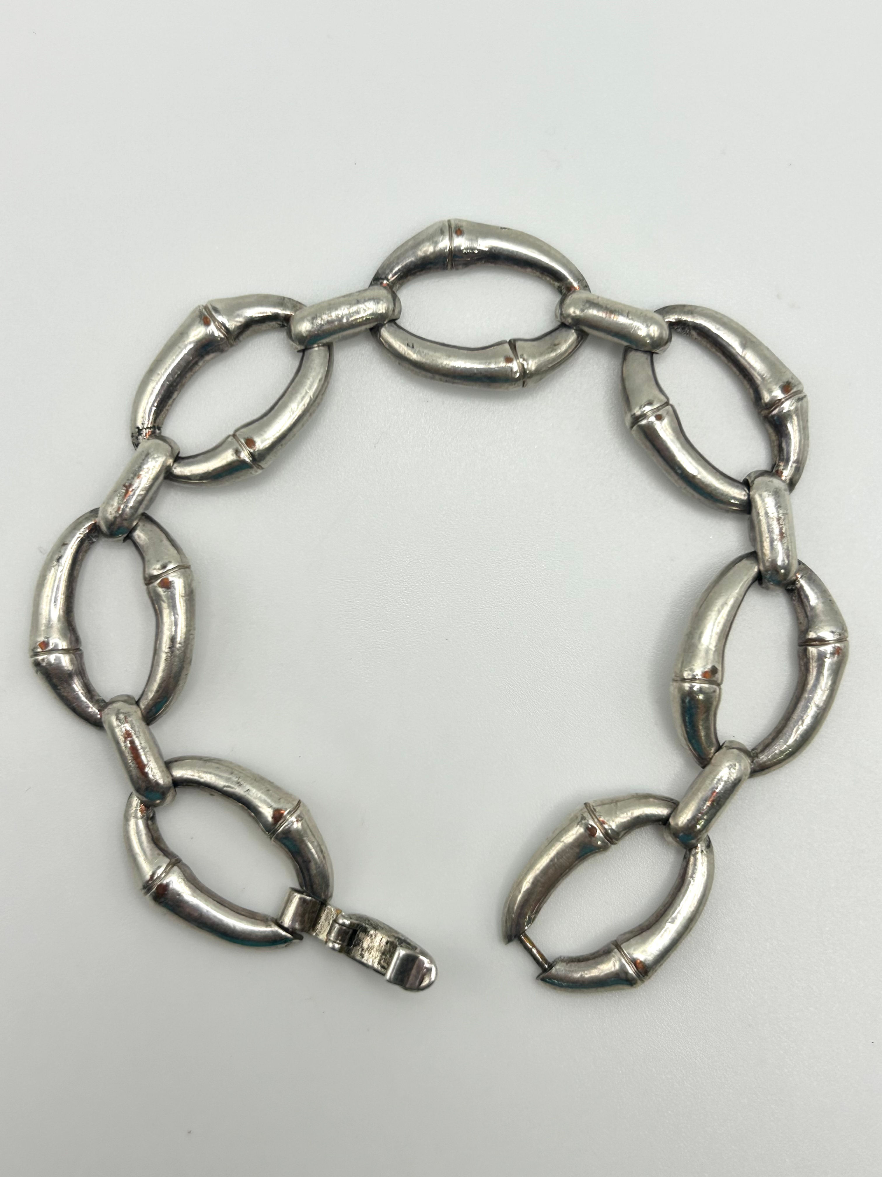 Monet Silver-tone Bamboo Oval Link Bracelet 7.5”